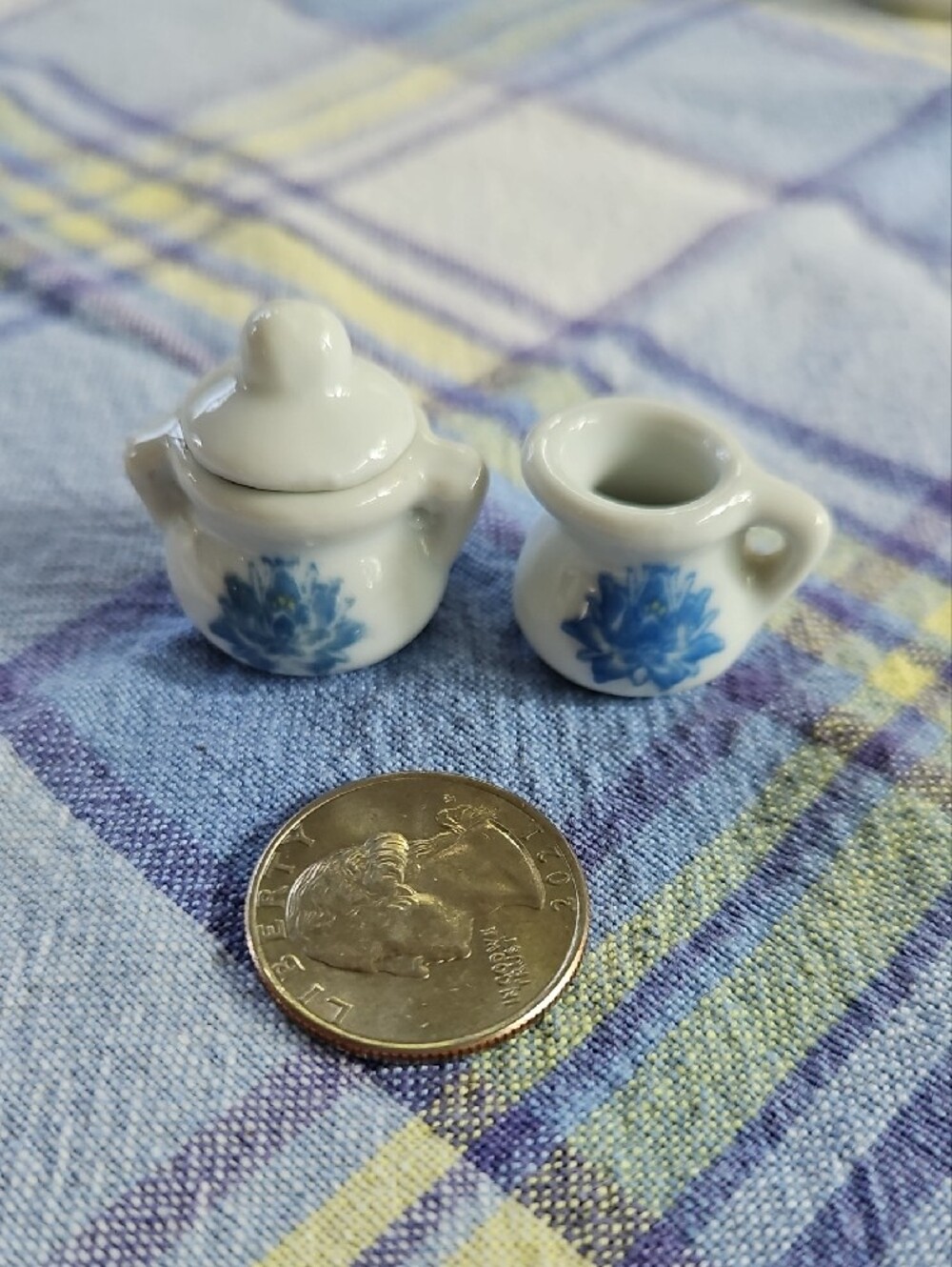 VTG 13 PC Miniature Ceramic Tea Set with Blue Floral Motif - Picture 8 of 11